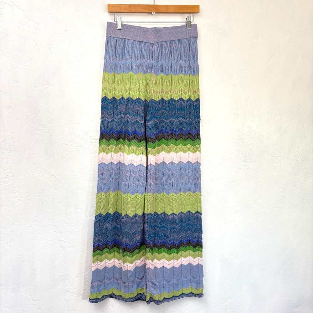 Milly Cabana Zig Zag Chevron Stitch Pants Women Size Medium Blue Purple Green